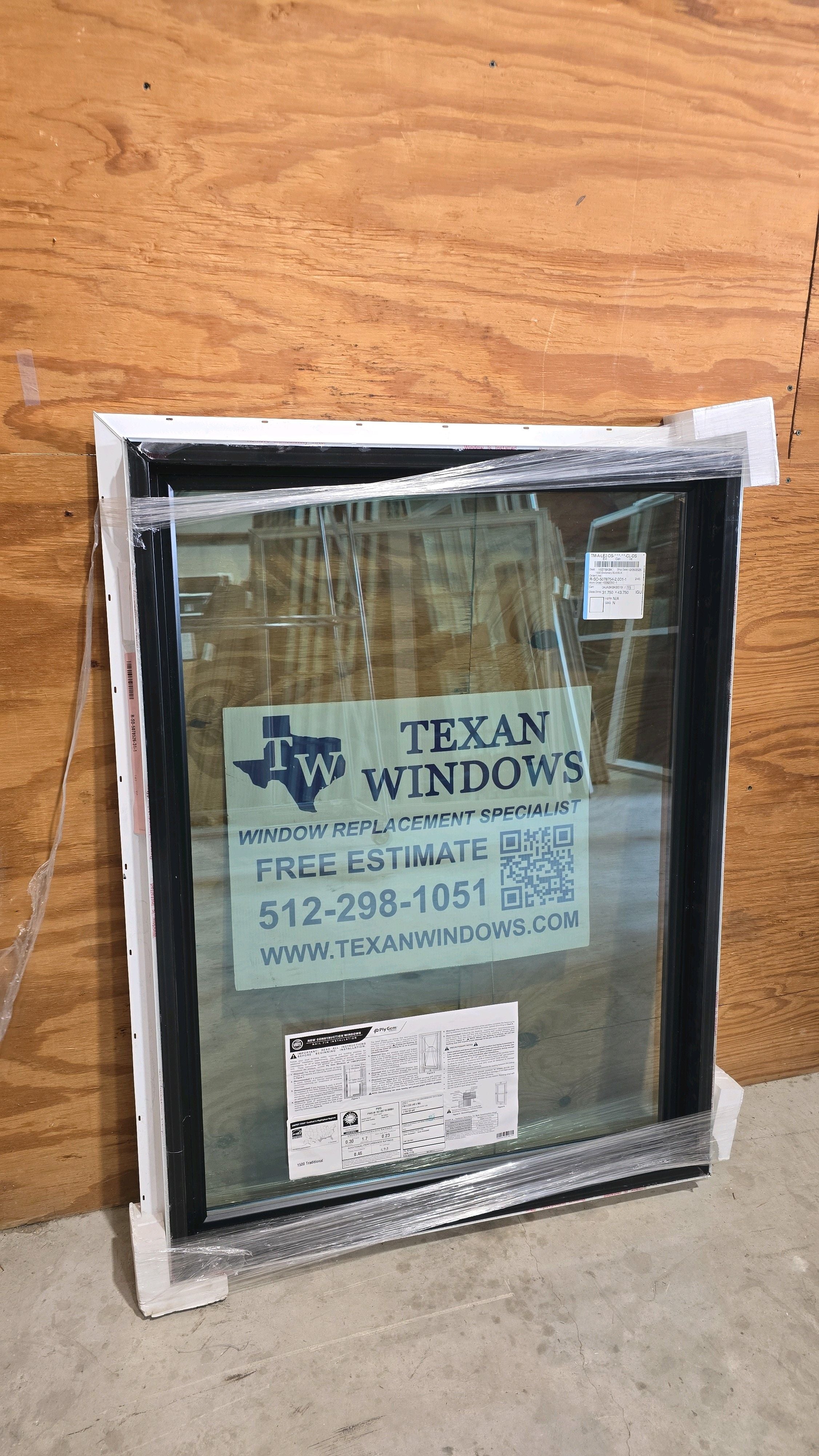 35.5 x 47.5 All Black Vinyl Fixed Window - Ply Gem 1500 Series